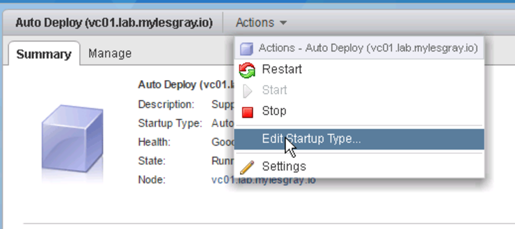 Auto Deploy Edit Startup Type