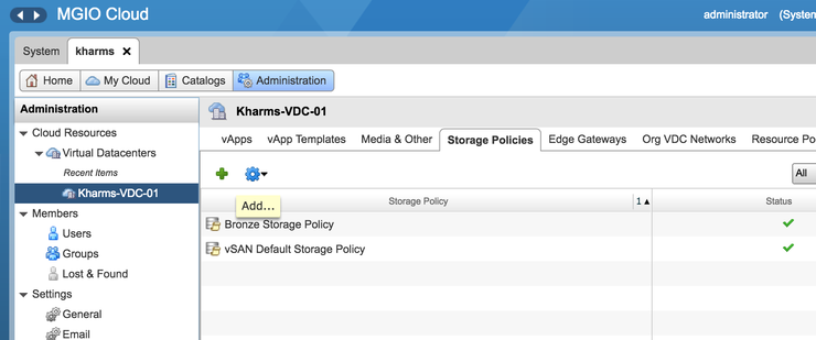 Adding SPBM Policies to an Org VDC