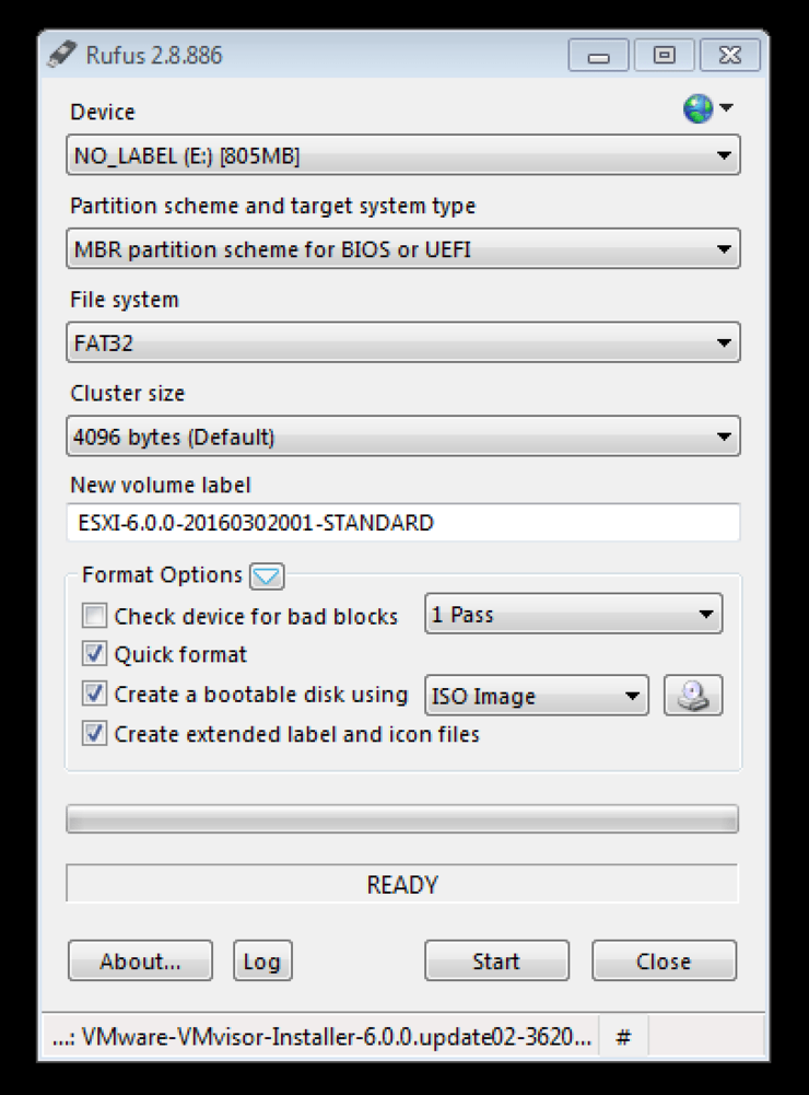 Rufus ESXi Settings