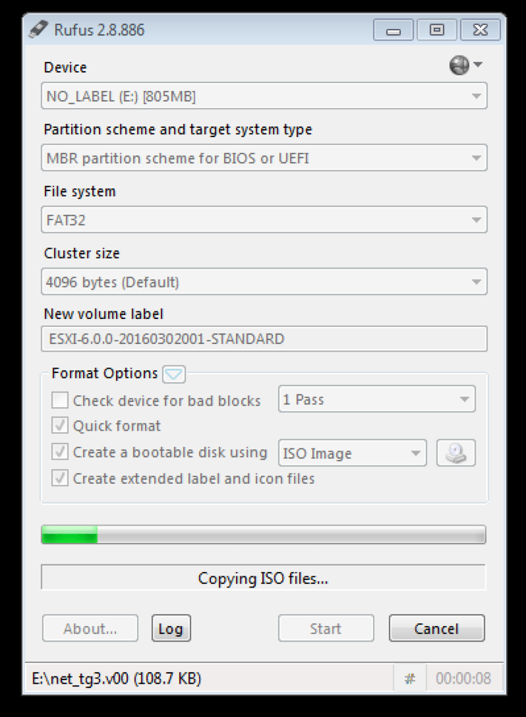 Rufus image write progress