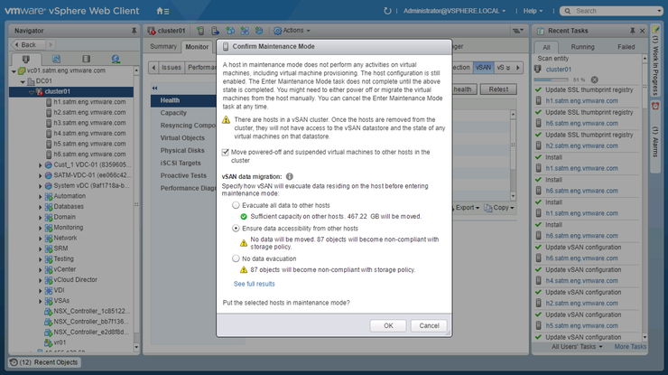 Enter vSAN host into maintenance mode