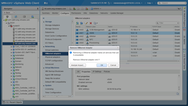 Delete vSAN vmkernel port