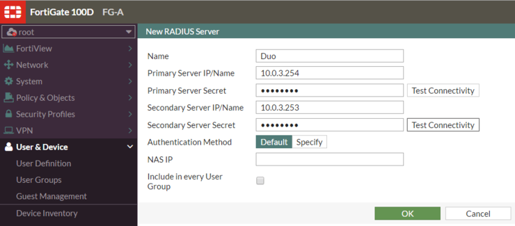 Fortigate RADIUS Server