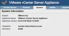 vCenter Service Appliance showing version number