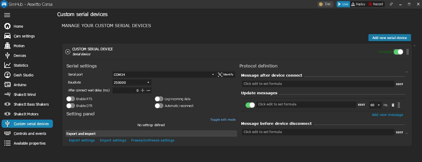 SimHub on Wine serial working at 250000 baud