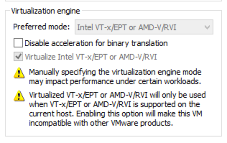 Expose VT-x/EPT to VM in Workstation